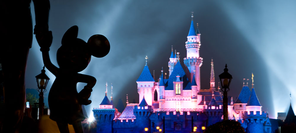 Sleeping Beauty Castle at Night with Spotlights