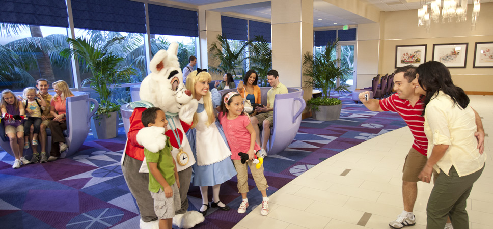 A family meets Alice and the White Rabbit.