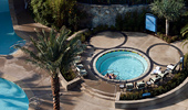 The view from above shows the large circle of the spa is topped with 2 smaller circles to make Mickey's head.