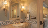 The bathroom mirror is actually a TV in disguise.