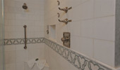 White marble-styled shower.