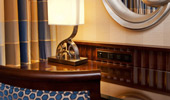 The base of a table lamp is in the shape of Mickey's head and ears.