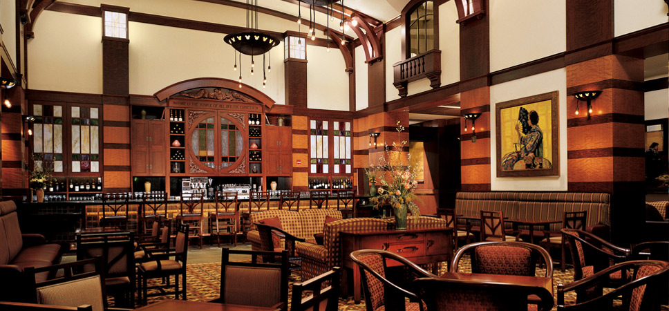Wide shot of the Art Deco designed reading room