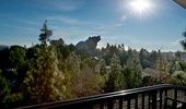 View from the balcony where the attraction's icon can be seen over the treetops.