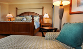 Close up on the sleeper sofa, near the king-size bed.