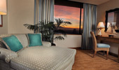 View of the sleeper sofa near the window with a view of the sunset.
